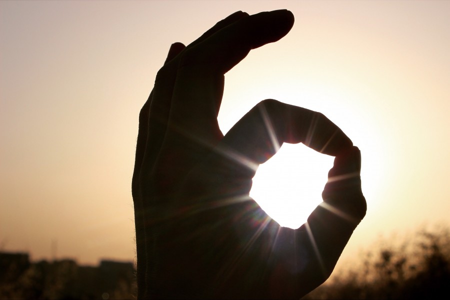 perfeito, mãos, silueta, sol, escuridão, sombra, bom, gesto, muito bom, bom, conceito, ok,