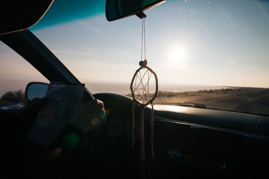 amuleto, carro, carro, carro, crepúsculo, pôr do sol, pôr do sol, férias, viagem, viagem, pegar sonhos, conceito, ninguém,