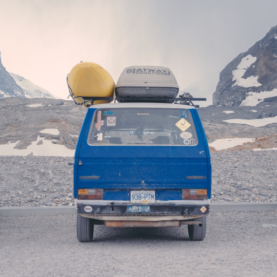 férias, viagem, viagem, velho, antigo, velho, passado, caiaque, l carro, carro, carro, van, transporte, bagagem, ninguém,