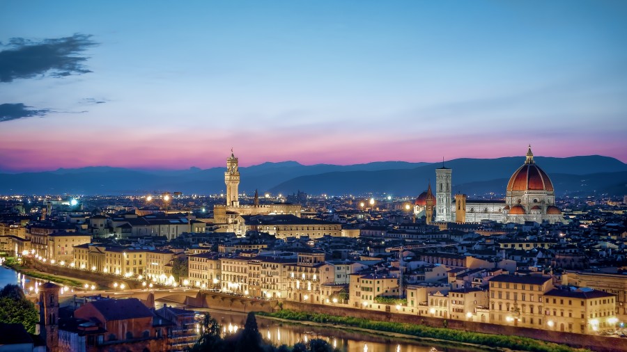 Itália, florença, europa, cidade, paisagem, urbano, noite, noturna, iluminado, cidade,