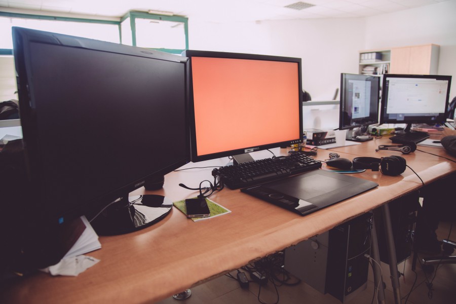escrivaninha, trabalho, escrivaninha, escritório, interior, monitor, computador, tecnologia, nobody,