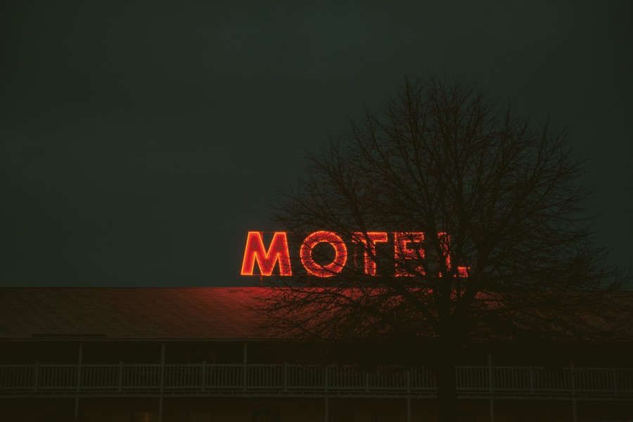 cartaz, sinal, vermelho, motel, acomodação, hotel, iluminado, noturna, nobody,