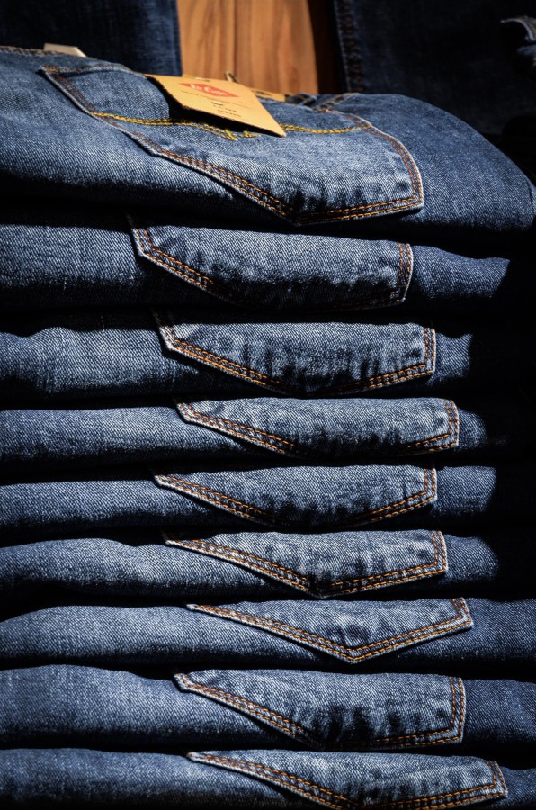 jeans, jeans, roupas, calças, calças, roupas, pano, empilhados, guarda-roupas,