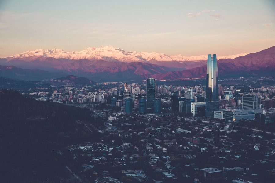 Santiago, chile, skyline, pôr do sol, paisagem, urbano, cidade, américa latina,