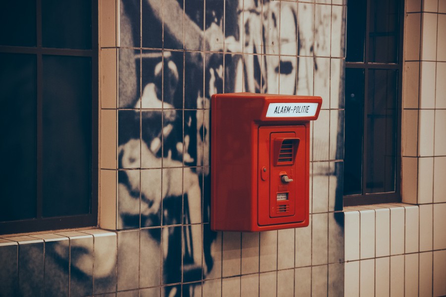 alarme, telefone, cabine, telefone, vermelho, público, velho,