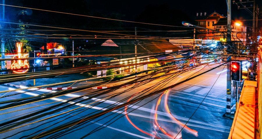 Paisagem, rua, resumo, cabos, luzes, semáforos, avenida, velocidade, cabo, eletricidade, semáforo,