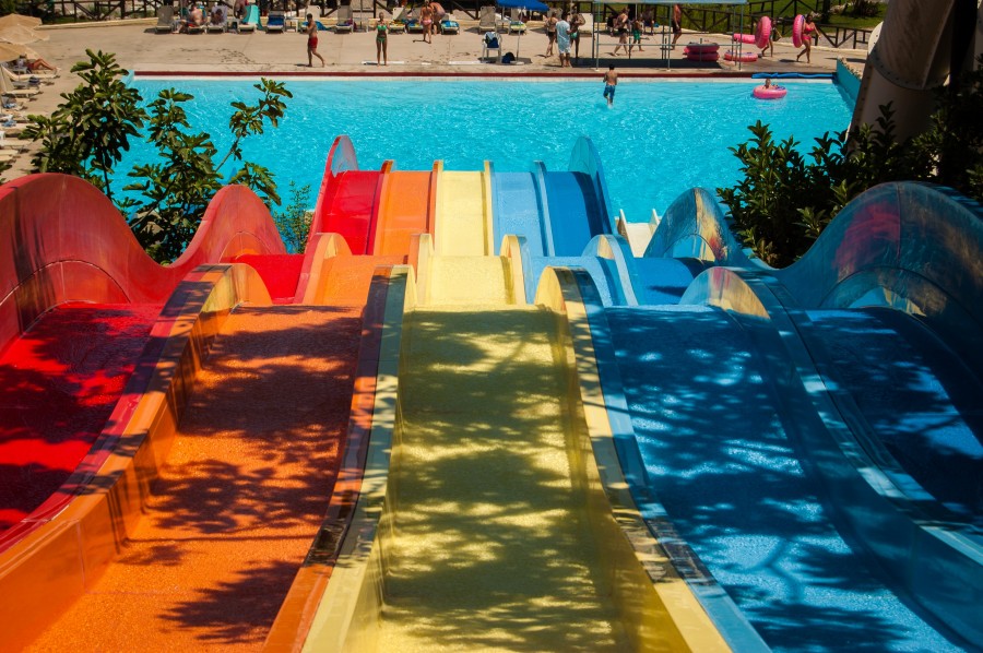 parque aquático, slide, diversão, água, piscina, piscina, colorido, verão, aventura, parque de diversões,