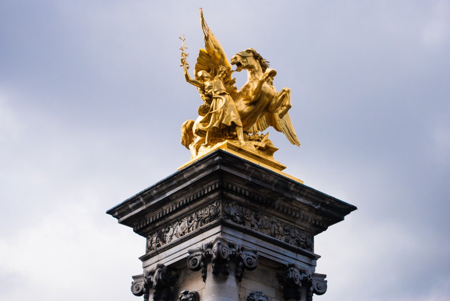 Paris, frança, estátua, alexander iii ponte, bronze, ouro, cavalo, winged, ponte, sena, arquitetura, monumento, ouro, beaux-arts
