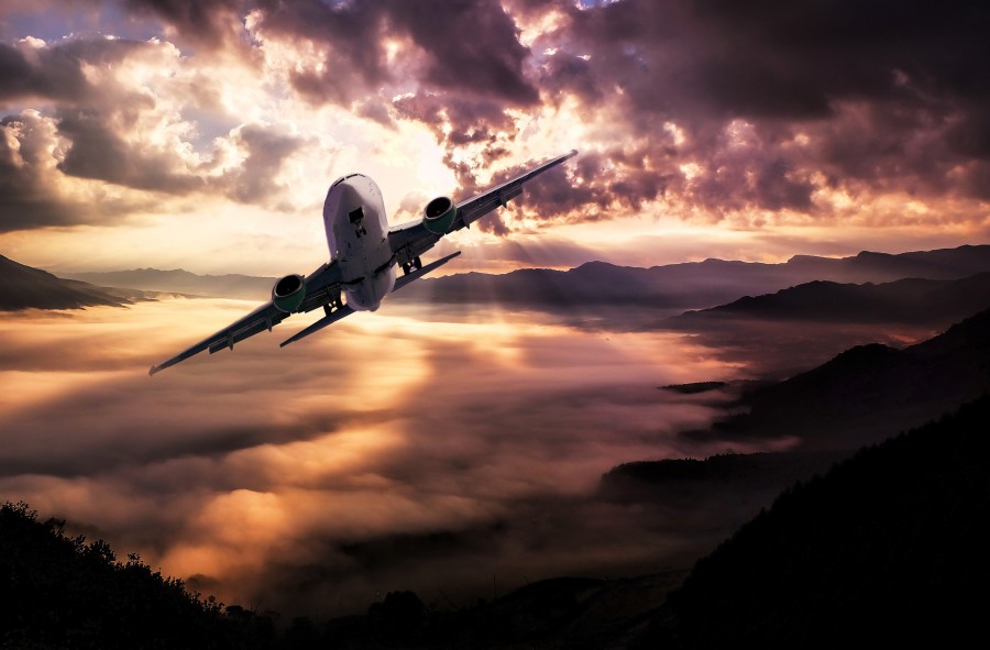 paisagem, aviões, nuvens, tempestade, pôr do sol, iluminação, céu, voando, avião, hd Vetor