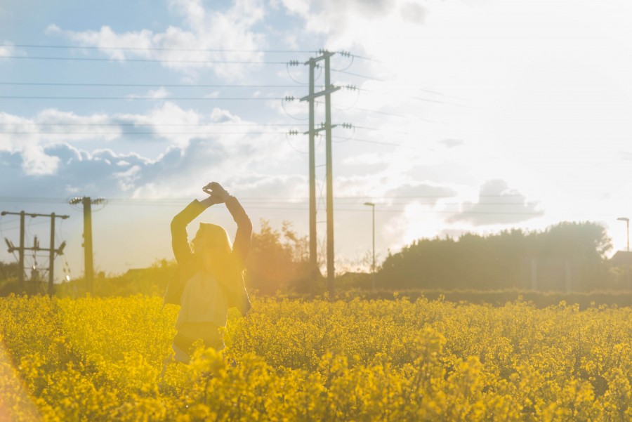 Campo, dança, dança, Ed Gregory, flores, livre, livre, menina, céu, Primavera, Verão, Pôr do sol, amarelo, acordado, loiro, nuvens, sem ideia, guarnição, sentimento, flare, imagens livres, liberdade, felicidade feliz, relaxe, sol, amanhecer, relaxar