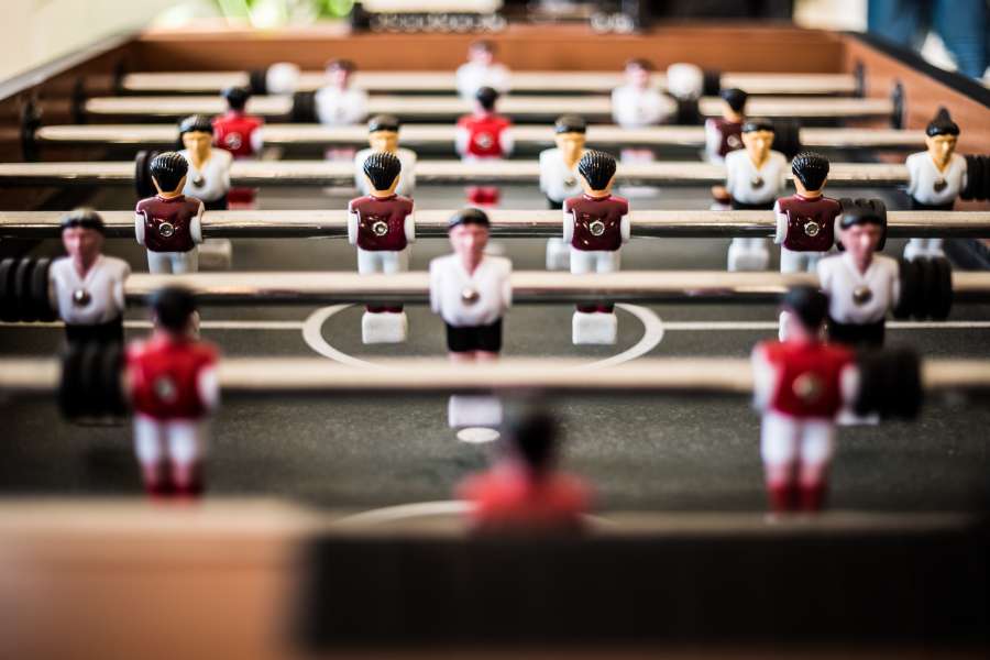 futebol de mesa, futebol, jogo, brinquedo, interior, esportes, conceito, close-up, futebol, equipe, jogador