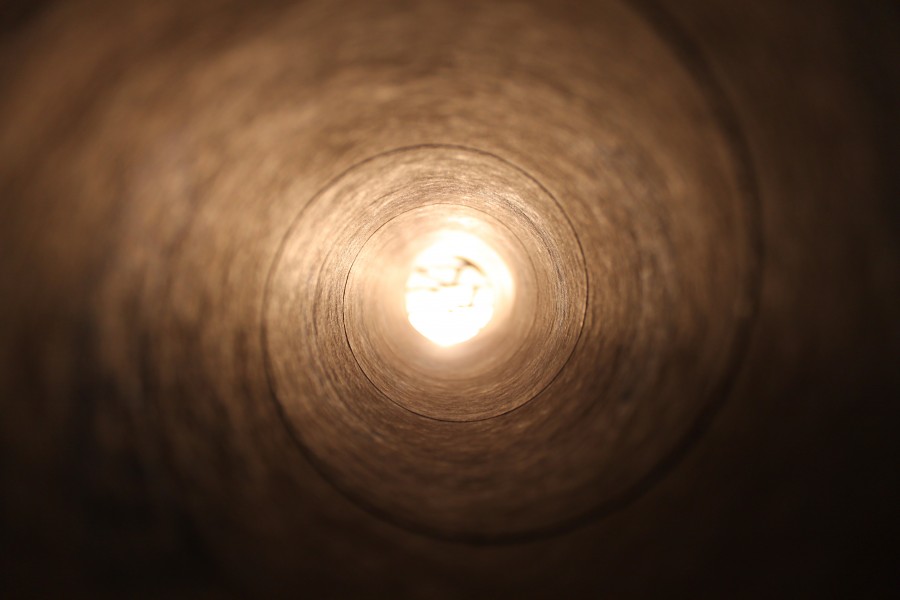 tubo, fim, luz, conceito, círculo, circunferência, horizonte, luz, oco,