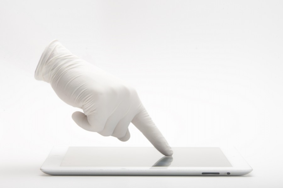 mãos, ipad, toque, luva, branco, ninguém, tecnologia, fundo branco, conceito, dedo, pontaria, app,