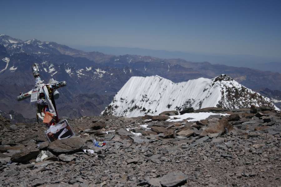 cimeira, cruz, paisagem, mendoza, argentina, andes, cordilheira, altura, aconcagua, montanha, américa, ninguém, sucesso, realização, montanhismo,