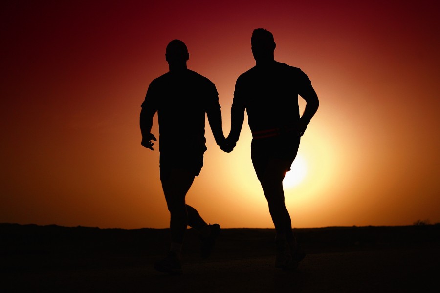 pôr do sol, fundo, segurando as mãos, duas pessoas, homens, homens, casal, homossexualidade, gay, sexo, sexualidade, mesmo sexo, amor, gênero igualdade, andar, correndo, juntos, no amor, namorados, fotos de homens gays, imagens grátis, fotos grátis, imagens gay grátis, imagens de homens gays