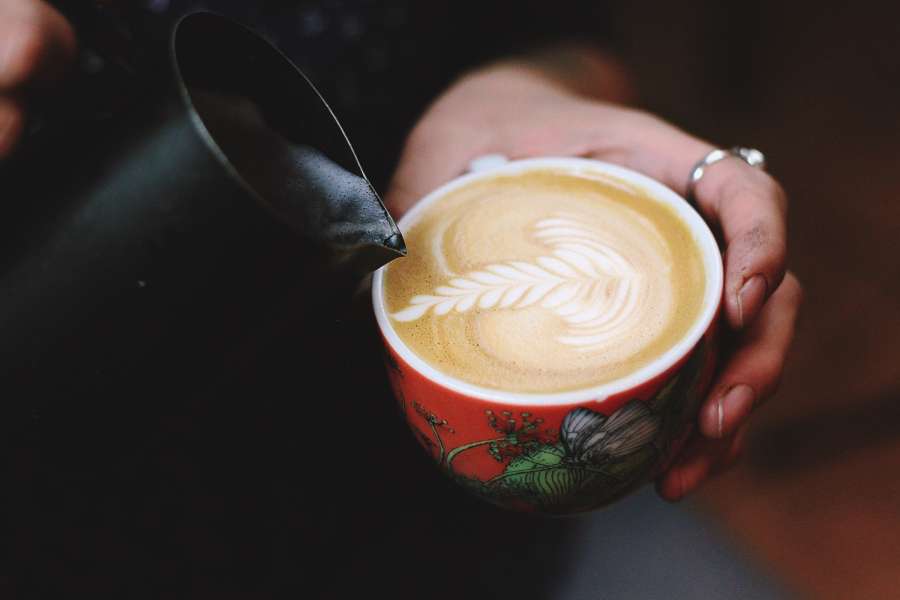 café, cup, leaf, art, close-up, quentes, bebem, segurar, uma pessoa, saque, bar,