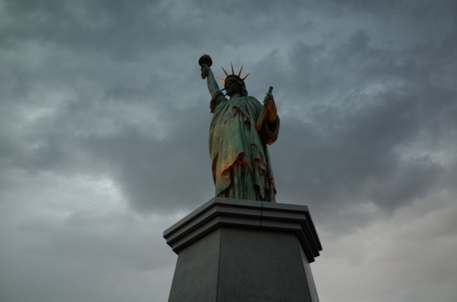 Estátua, de, liberdade, nova iorque, eua, estados unidos, turista, lugar, nublado, exterior, monumento, liberdade, américa, símbolo,