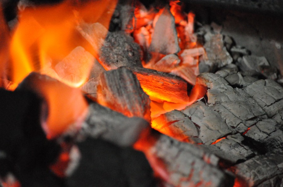 Carbono, fogo, brasas, vermelho, calor