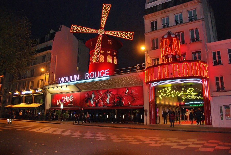 Vermelho, moinho, paris, montmartre, noturna, luz néon, marco, turista, viagem, urbano, entretenimento, distrito, vida noturna, frança, europa, teatro, frança, europa