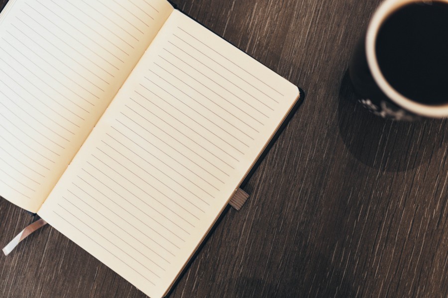 notebook, notebook, desk, cup, coffee, bran, vazia, ninguém,