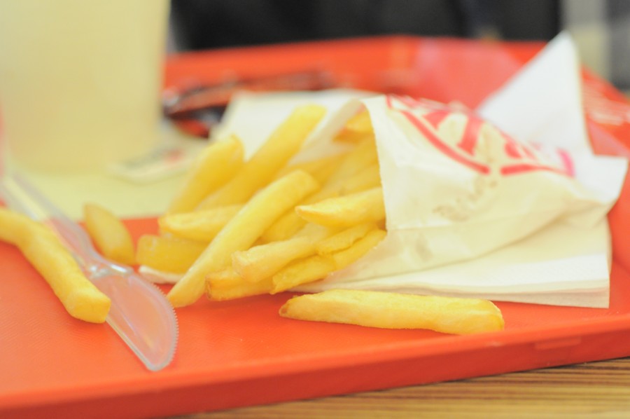 fast food, refeições, batata, batata frita, bandeja, comida, sucata, close-up,