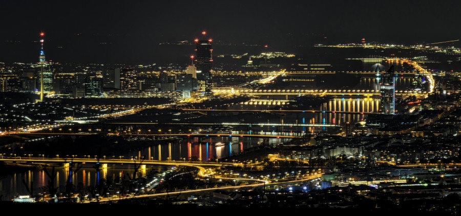 viena, áustria, cidade, noite, urbano, europa, noite, iluminado, capital,