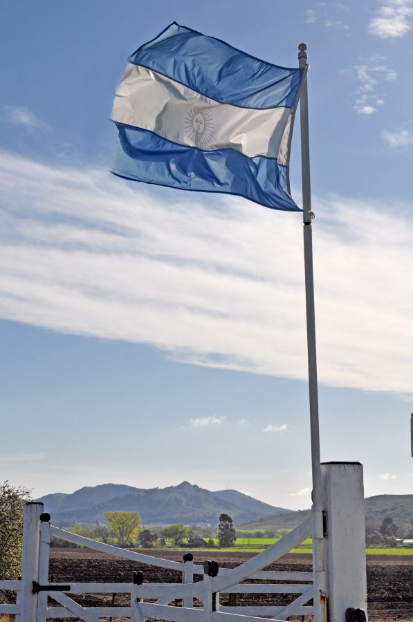 Argentina, bandeira, país, céu, ninguém, símbolo, fazenda, portão, portões, cerca,