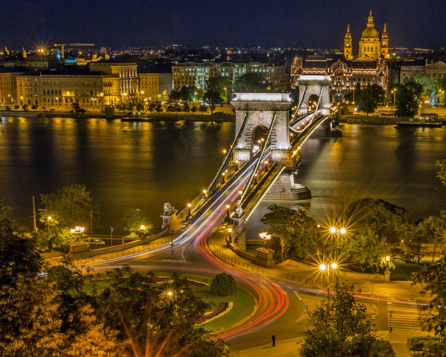 Budapest, hungria, cidade, europa, ponte, noturna, iluminado, cityscape,