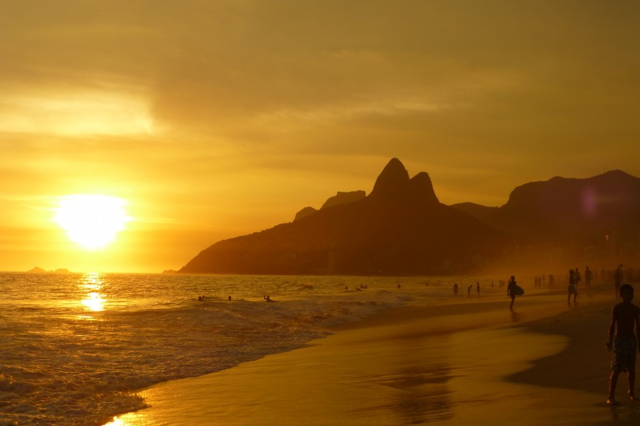 costa, praia, pôr do sol, ipanema, rio de janeiro, brasil, américa latina, paisagem, verão, pessoas,