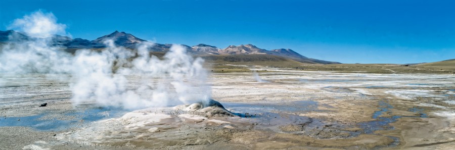 Tatio Geiser, Atacama, Chile Deserto de Atacama, Chile, Antofagasta, Cratera, Gêiser, Vapor, El Tatio, Paisagem, Ponto de ebulição, Magma, San Pedro de Atacama, Campo de gêiser, Norte do Chile, Montanhas, Céu azul