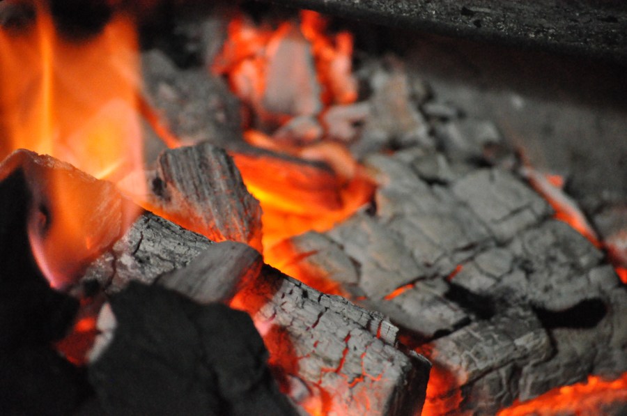 Carbono, fogo, brasas, vermelho, calor