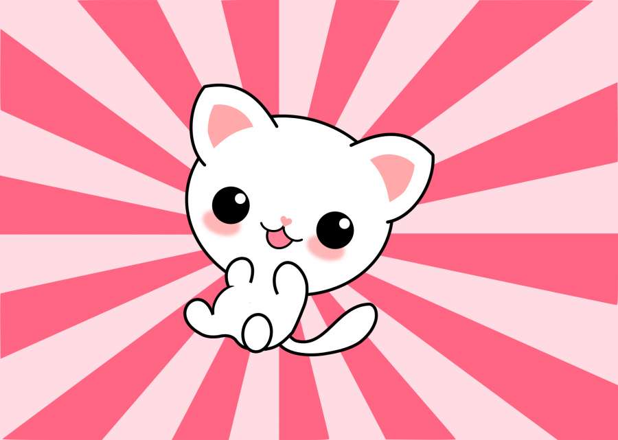 papel de parede kawaii, gatinho, gato, kawaii, rosa, branco, bonito, animal