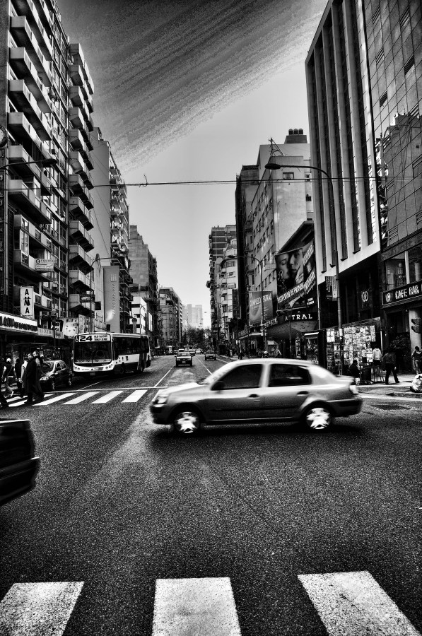 Buenos Aires, Urbano, Avenida Corrientes, Buenos Aires, Argentina, Microcentro, B & W Preto e Branco, Rua, Tráfego, Percurso Pedestre