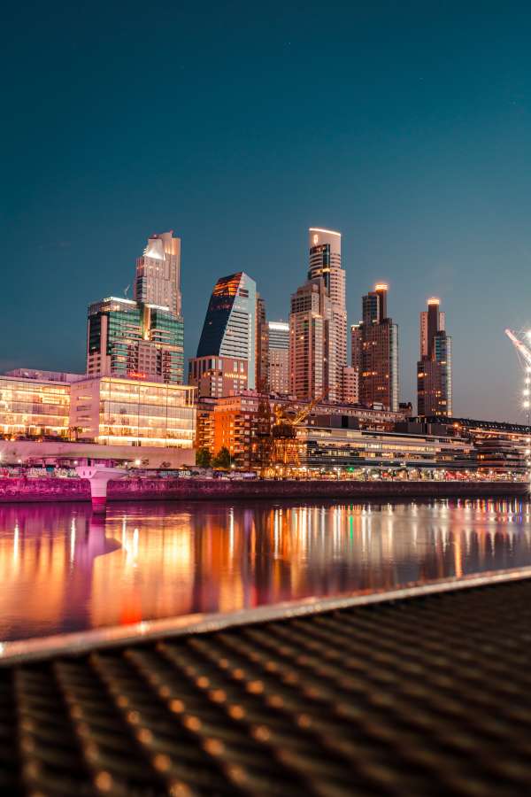 Puerto Madero, Bairro, Buenos Aires, Argentina, Iluminado, Noite, Cais, Capital, Cidade, Edifícios, Moderno, América Latina, Paisagem,
