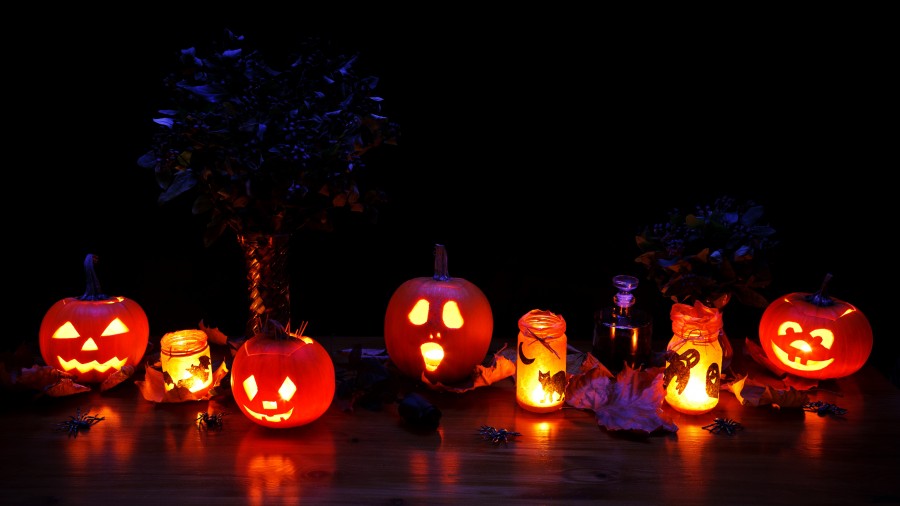 escuro, decoração, brilho, brilhante, halloween, lanterna, luzes, abóbora, medo, temporada, assustador, truque,