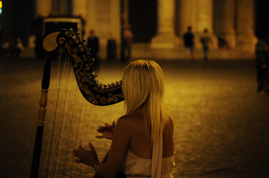 mulher, música, harpa, tocar, tocar, som, instrumento, harpista,