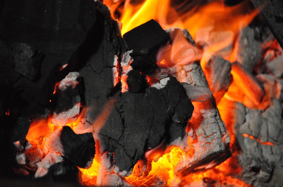 Carbono, fogo, brasas, vermelho, calor