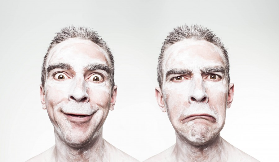 conceito, tristeza, alegria, dual, dualidade, bipolar, homem, cara, cara, teatro, drama, comédia,