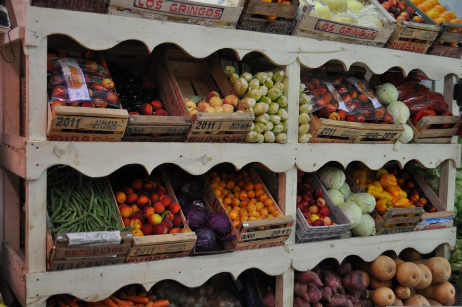 verdureiro, interior, vegetal, legumes, refeições, refeições, frutas, comercial, frente, empilhado, empilhados, P12062014